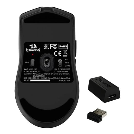 ماوس الألعاب اللاسلكي REDRAGON M916 PRO فائق الخفة بتصميم مريح وثلاثة أوضاع اتصال وسرعة تصل إلى 26K DPI - أسود