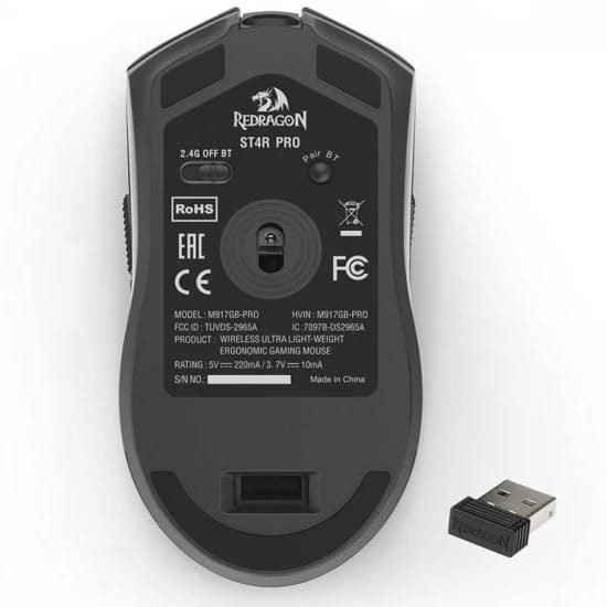 ماوس الألعاب اللاسلكي REDRAGON ST4R PRO M917-PRO، مستشعر بصري 26K DPI، اتصال ثلاثي، 8 أزرار قابلة للبرمجة، ذاكرة مدمجة، تصميم مريح، بطارية 400mAh - رمادي