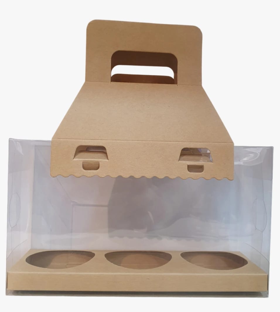 Transparent Cupcake Holder Box with Foldable Dual Cardboard Base for Events and Parties