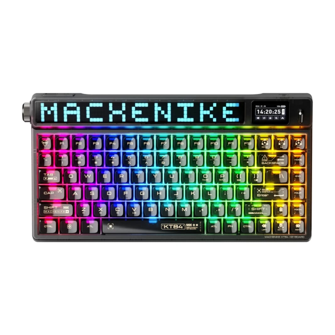 Machenike KT84 Mechanical Keyboard – 84-Key Wireless/Wired Gateron G Pro 2.0 White Switches Hot-Swappable Smart Screen – Black