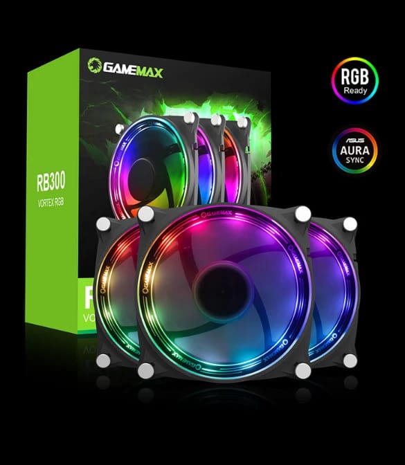 مجموعة مراوح GAMEMAX KF300 ARGB بإطار أسود (3 في 1) مع موزع V4.0 ARGB وجهاز تحكم لاسلكي