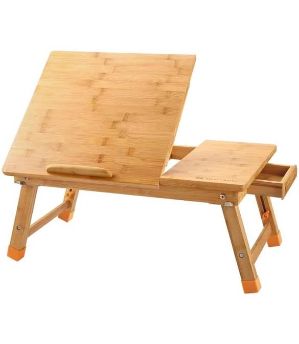 NNEWVANTE ZS1 Adjustable Laptop Table, 100% Bamboo, Foldable Breakfast Serving Bed Tray