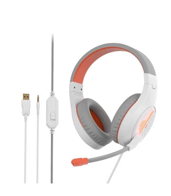 Meetion HP021 Stereo Backlit Wired Gaming Headset - White & Orange