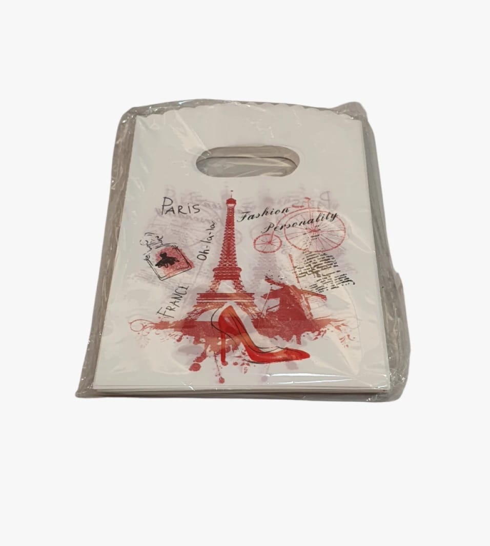 Plastic Shopping Bags with Eiffel Tower Design and Vibrant Colors for Fashion Enthusiasts Worldwide