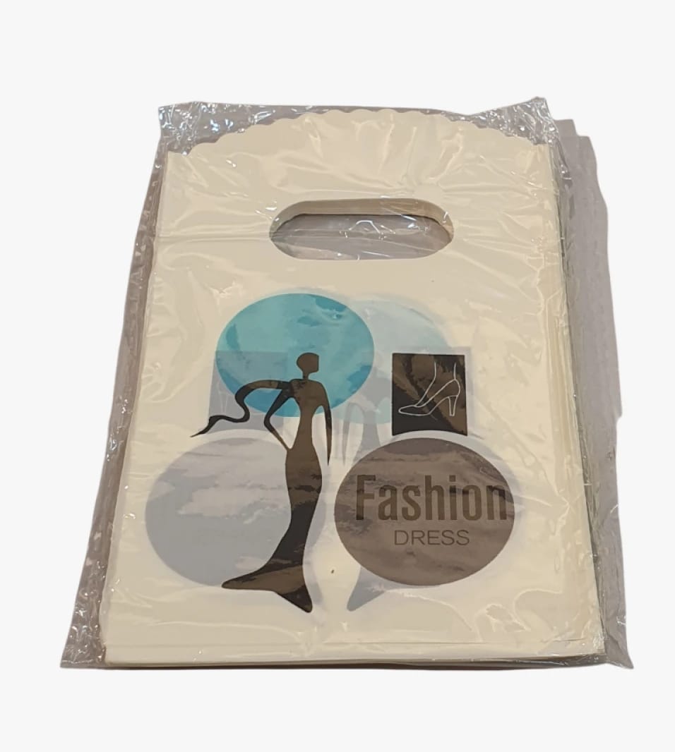 Stylish Plastic Shopping Bags with Integrated Handle for Fashion and Apparel, Set of 50 Bags for Women