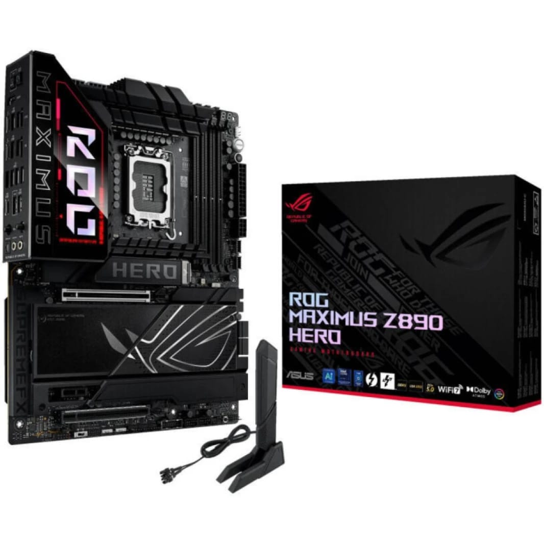 اللوحة الأم ASUS ROG Maximus Z890 Hero WIFI 7 Z890 DDR5 LGA 1851 جاهزة لحواسيب الذكاء الاصطناعي المتقدمة مع 6 منافذ M.2 SSD PCIe® 5.0 ومنفذ Thunderbolt™ 4 USB Type-C® وشبكة 2.5Gb Lan