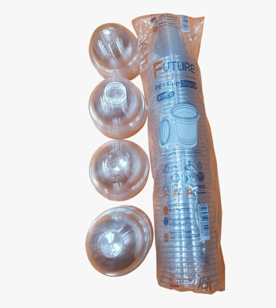 Future Clear Plastic Cups with Lid for Cold Beverages, 400cc Capacity, 50 Pieces