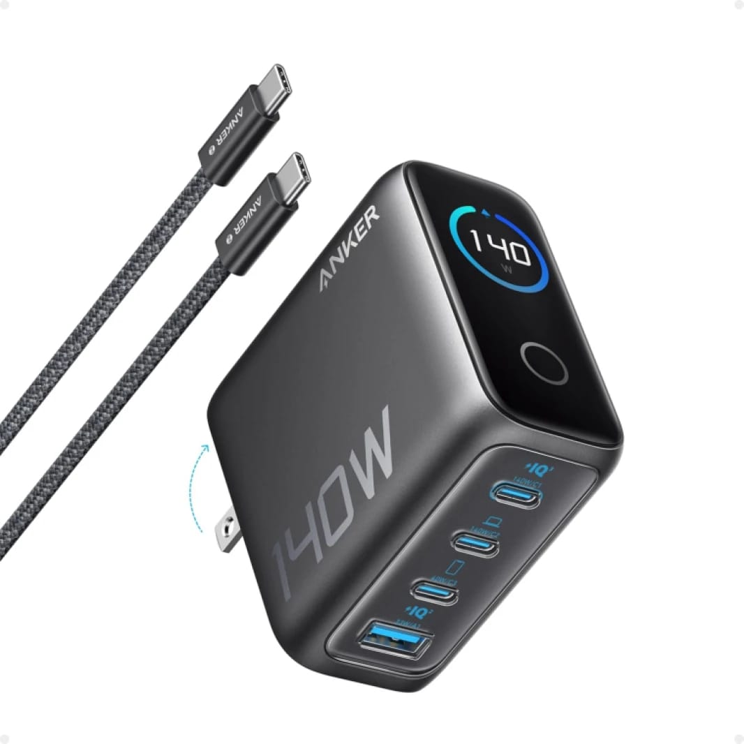 شاحن لابتوب أنكر بقوة 140 واط و4 منافذ تايب سي مع كابل USB-C - رمادي داكن