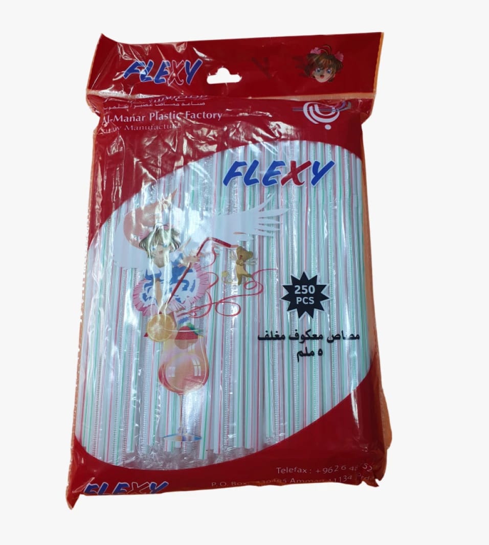 Flexy Al-Manar Plastic Factory Straws - Bendable Plastic Drinking Straws for Daily Use and Parties