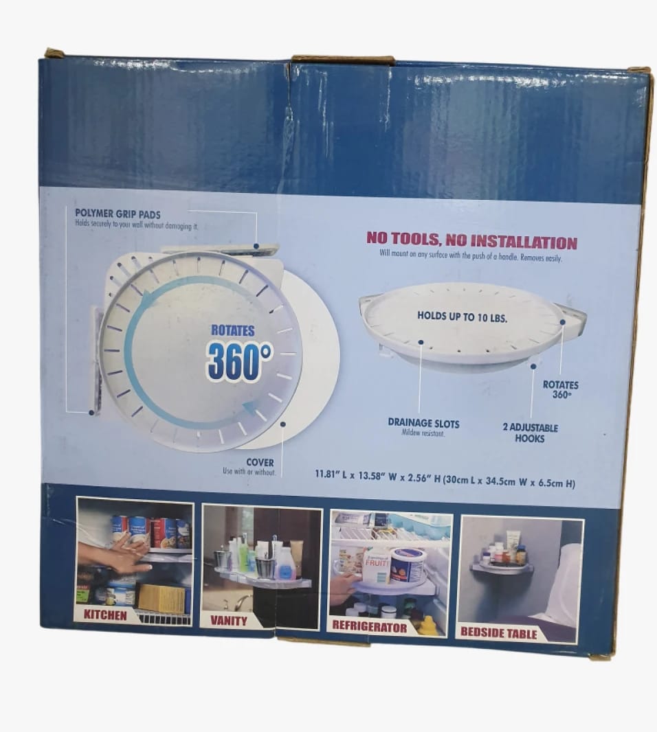 Gripology Rotating Shelf for Secure Multi-Purpose Storage with Suction System and No Tools, for Kitchens and Bathrooms
