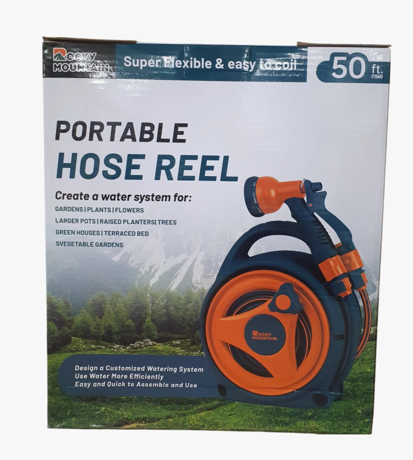 Rocky Mountain Portable Hose Reel for Gardens and Plants with Flexible, Easy-to-Use Design
