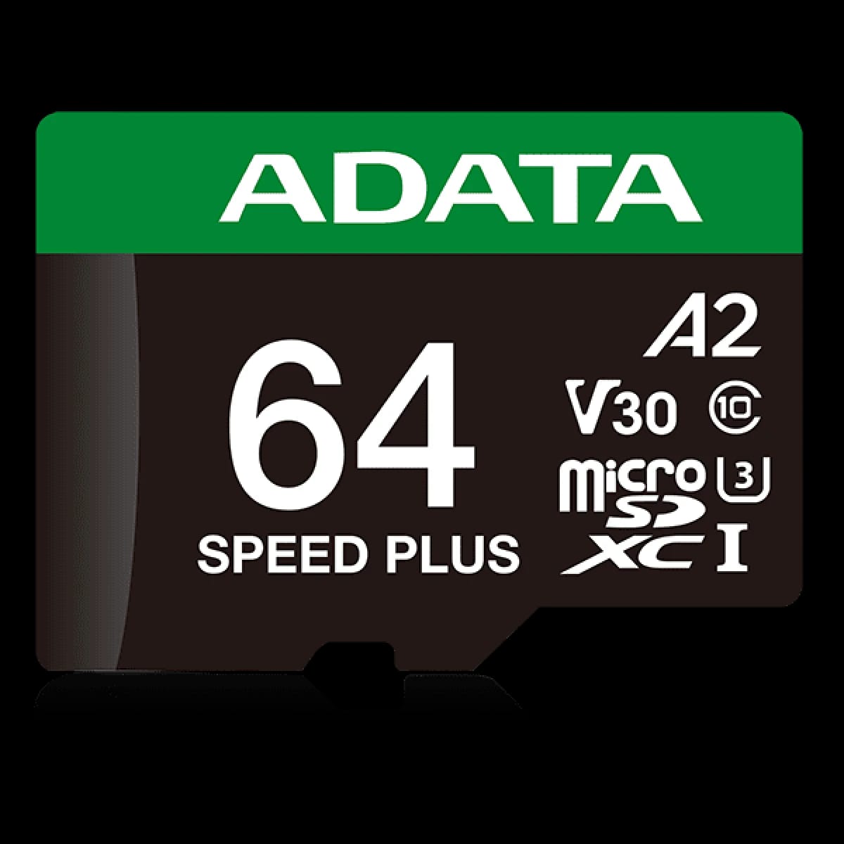 ADATA 64GB V30 A2 SPEED PLUS MicroSDXC UHS-I U3 Class 10 Card