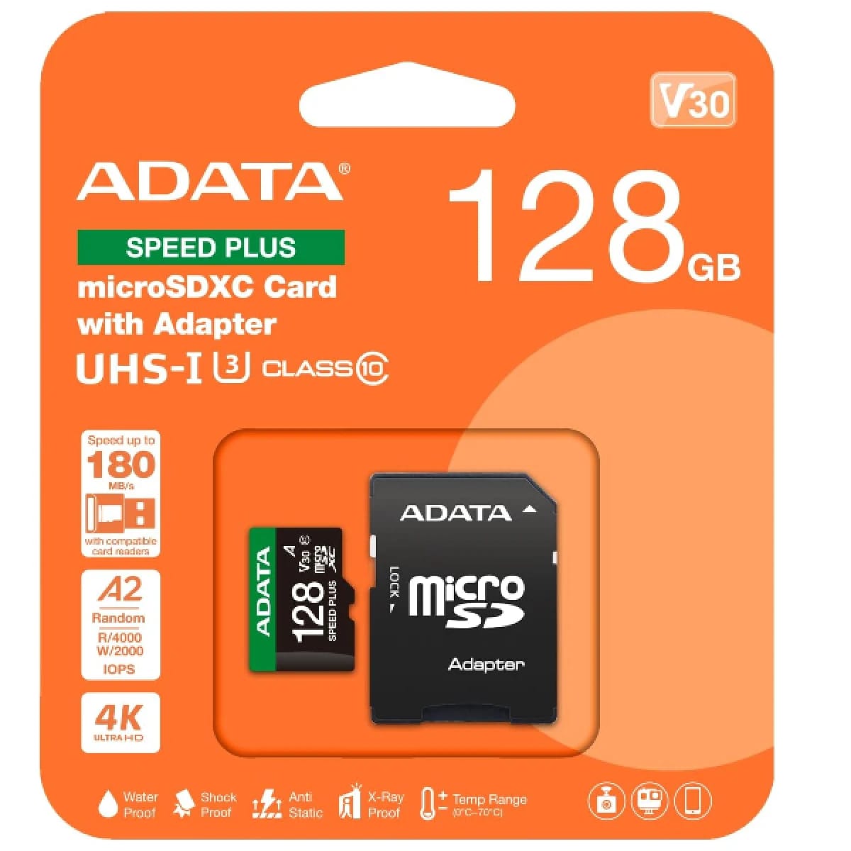 ADATA 128GB V30 A2 SPEED PLUS MicroSDXC UHS-I U3 Class 10 Card