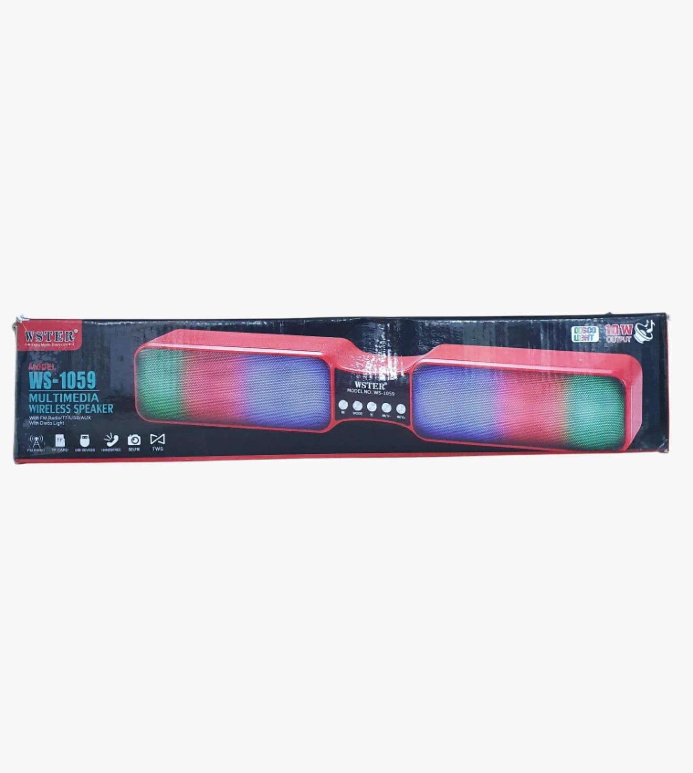 مكبر الصوت اللاسلكي المتعدد الوسائط من دبليوستر WS-1059 بتصميم عصري وإضاءة ديسكو ملونة لعشاق الموسيقى
