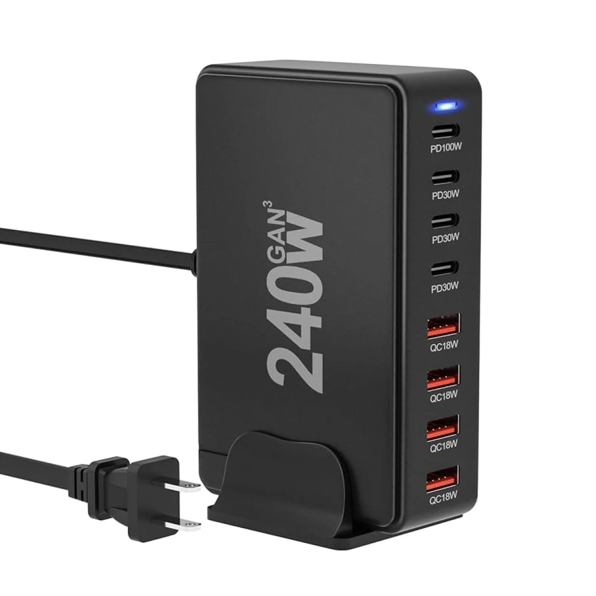 محطة شحن HAING السريعة 8 منافذ USB بقوة 240 واط: 1 × USB-C 100 واط، 3 × USB-C 30 واط، 4 × USB-A 18 واط