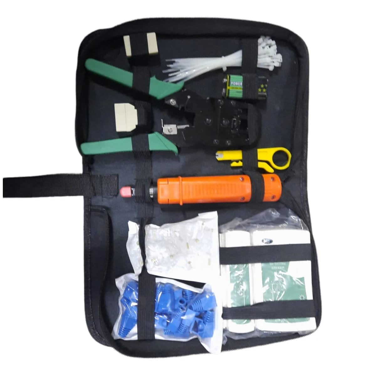 NETWORK pliers 8p 8c 6p 6c 4P 4C+BATT 9V+RJ45-CAT6+COVER RJ+PUNCH DOWN+CBL-TIES-10+ADAPTER-RJ45/RJ45+ADAPTER-RJ45/ 2 RJ45