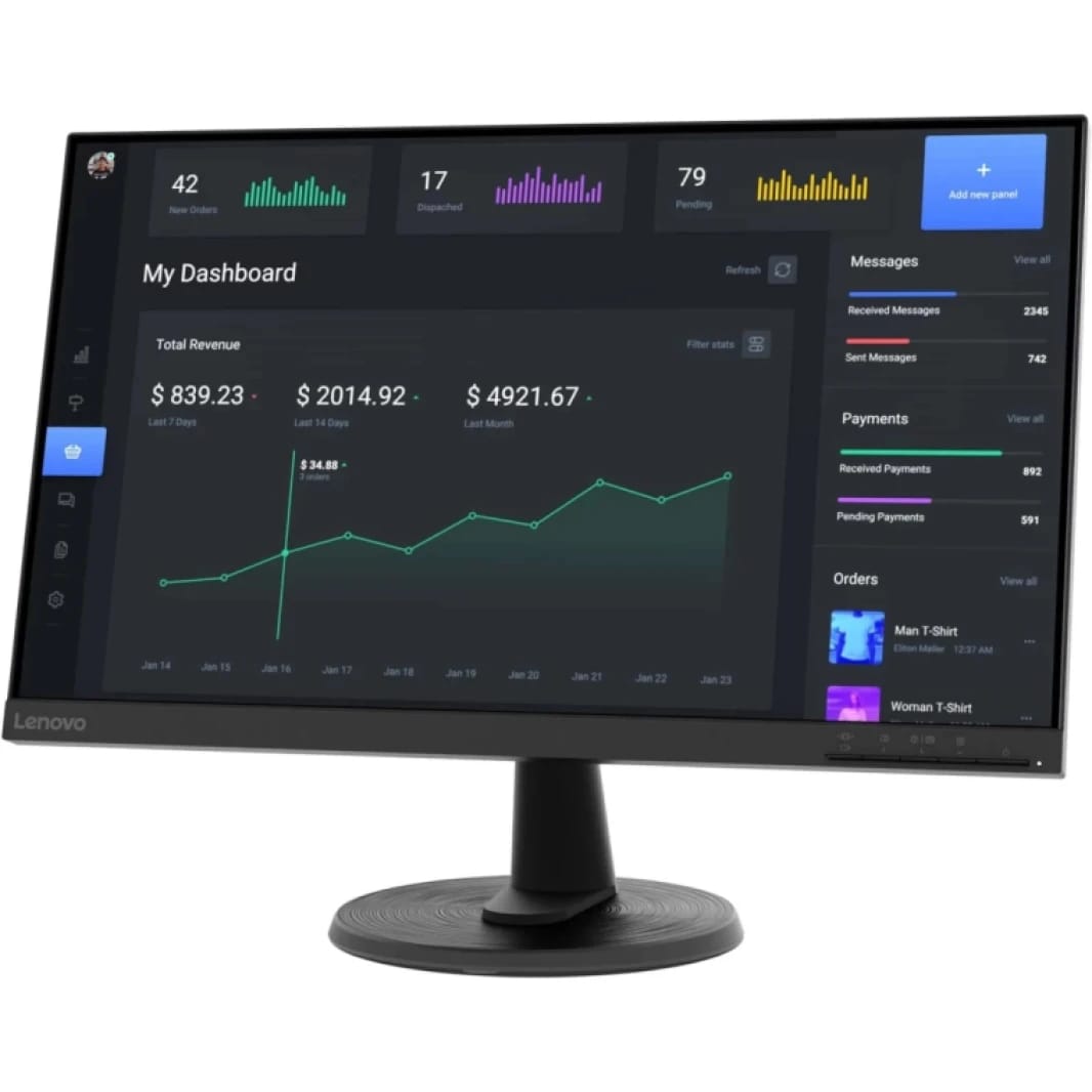 Lenovo C24-40 Monitor | 23.8” Display Full HD Resolution | 75Hz Refresh Rate| HDMI and VGA Ports | Tilt-Adjustable Stand | Black