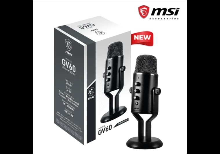 MSI IMMERSE GV60 Streaming Professional MIC, USB-C & 3.5mm Aux, with Intuitive Control in 4 Modes: Stereo, Omnidirectional, Cardioid, Bidirectional