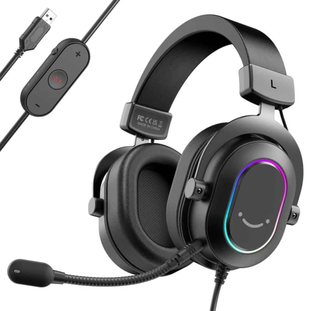 FIFINE AmpliGame H6 USB Headset for PC Gaming with RGB, In-line Controls of 7.1 Surround Sound, EQ modes Volume & Mute | H6