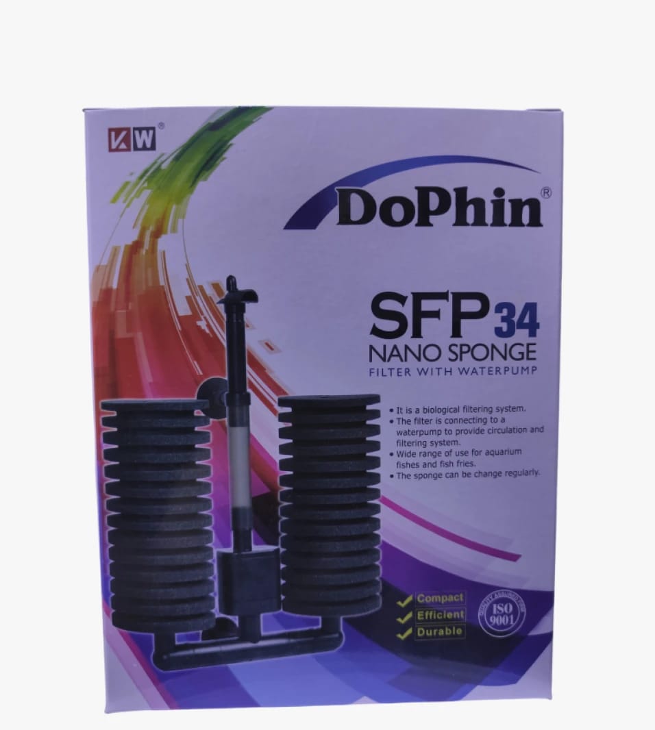 DoPhin SFP34 Nano Sponge Filter with Water Pump for Aquariums Enthusiasts and Compact Designs