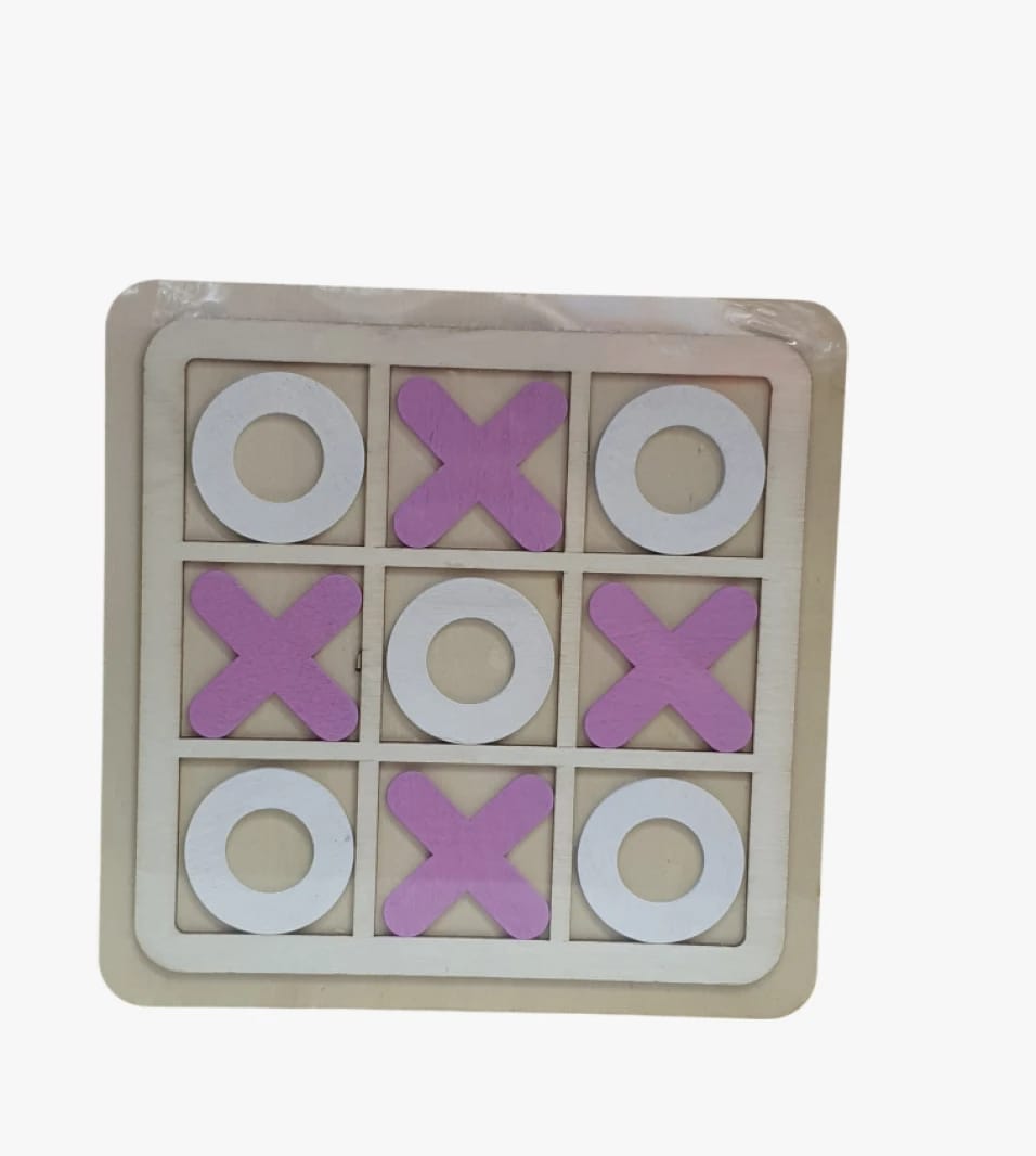 Wooden Tic Tac Toe Game with Modern Design in White and Pink for Kids and Adults, Perfect for Leisure Time