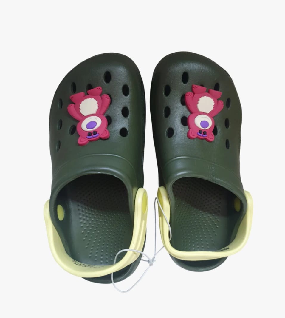 Kids' Crocs with Cute Green Design and Pink Decoration for Comfort and Daily Fun Activities