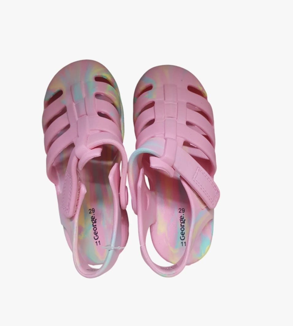George Girls' Rainbow Jelly Sandals with Pink Background Comfortable and Ideal for Adventures