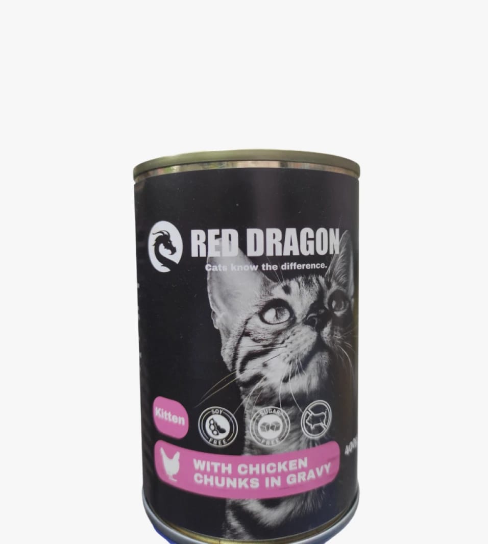 Red Dragon Wet Cat Food Kitten with Chicken Chunks in Gravy for Feline Gourmet Lovers