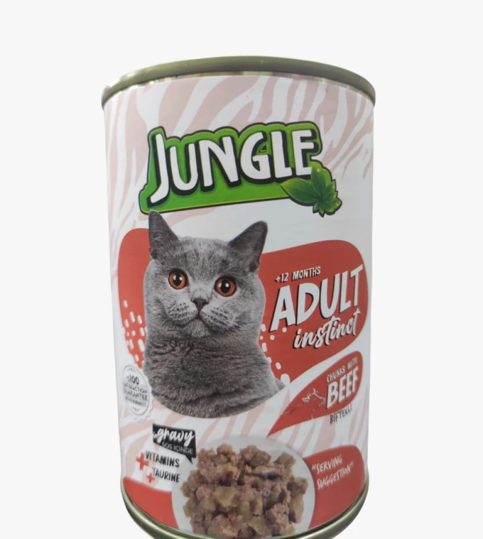 Jungle Cat Food for Adult Cats with Beef Chunks in Gravy for Premium Feline Companions