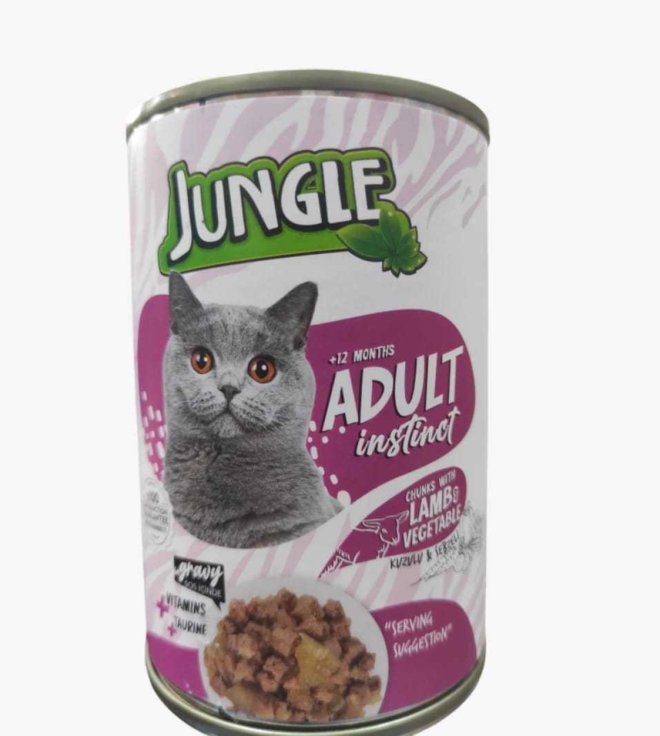 Jungle Canned Cat Food with Lamb and Vegetable Chunks in Gravy for Confident Adult Cats