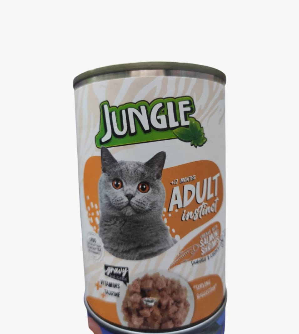 Jungle Wet Cat Food for Adult Cats, Salmon and Shrimp Flavor, Enriched with Vitamins and Minerals