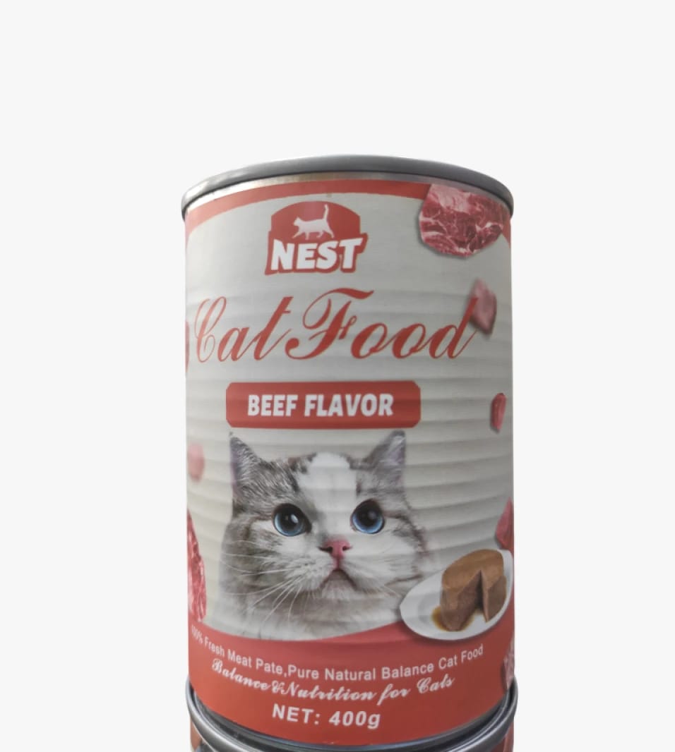 Nest Cat Food Beef Flavor, 400g, Complete Balanced Nutrition for Adult and Young Cats.