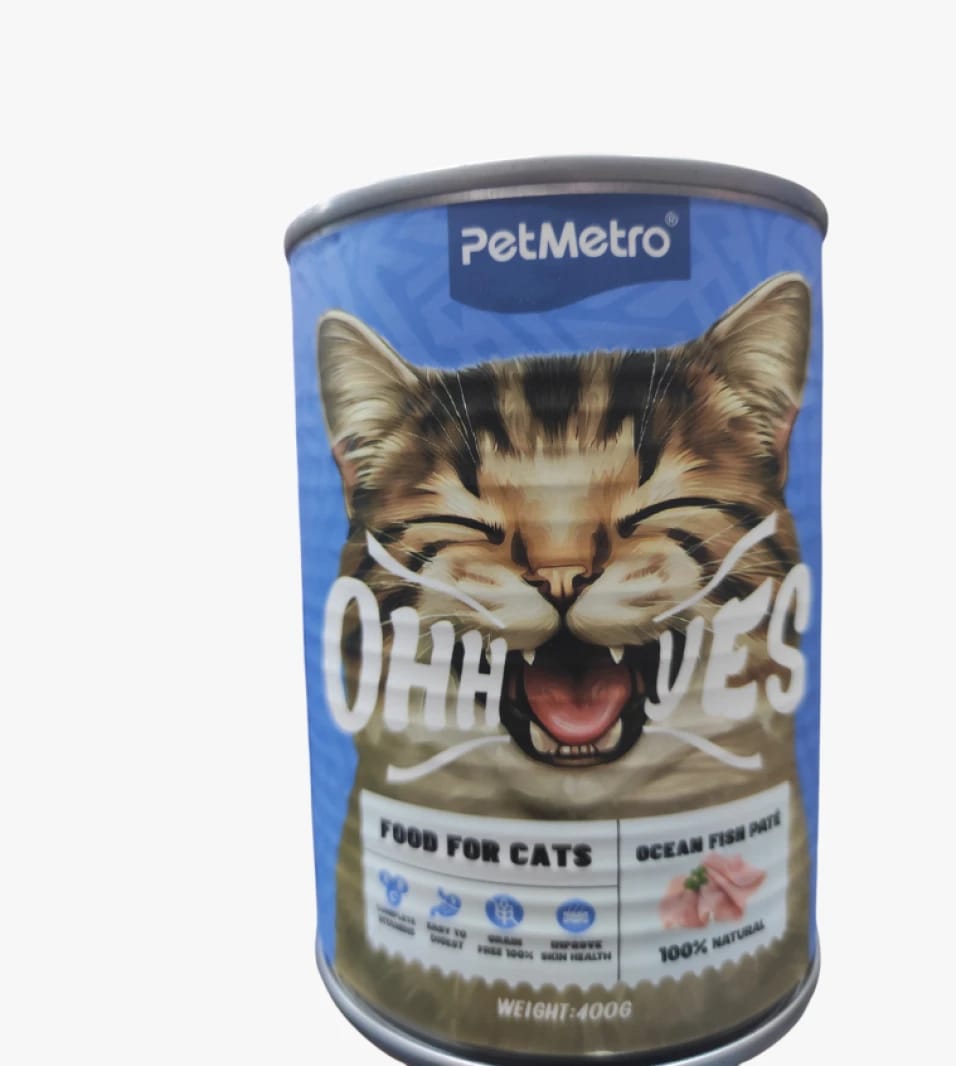 PetMetro Cat Food Ocean Fish Paté with Smiling Cat Design for All Cat Breeds in Canned Form