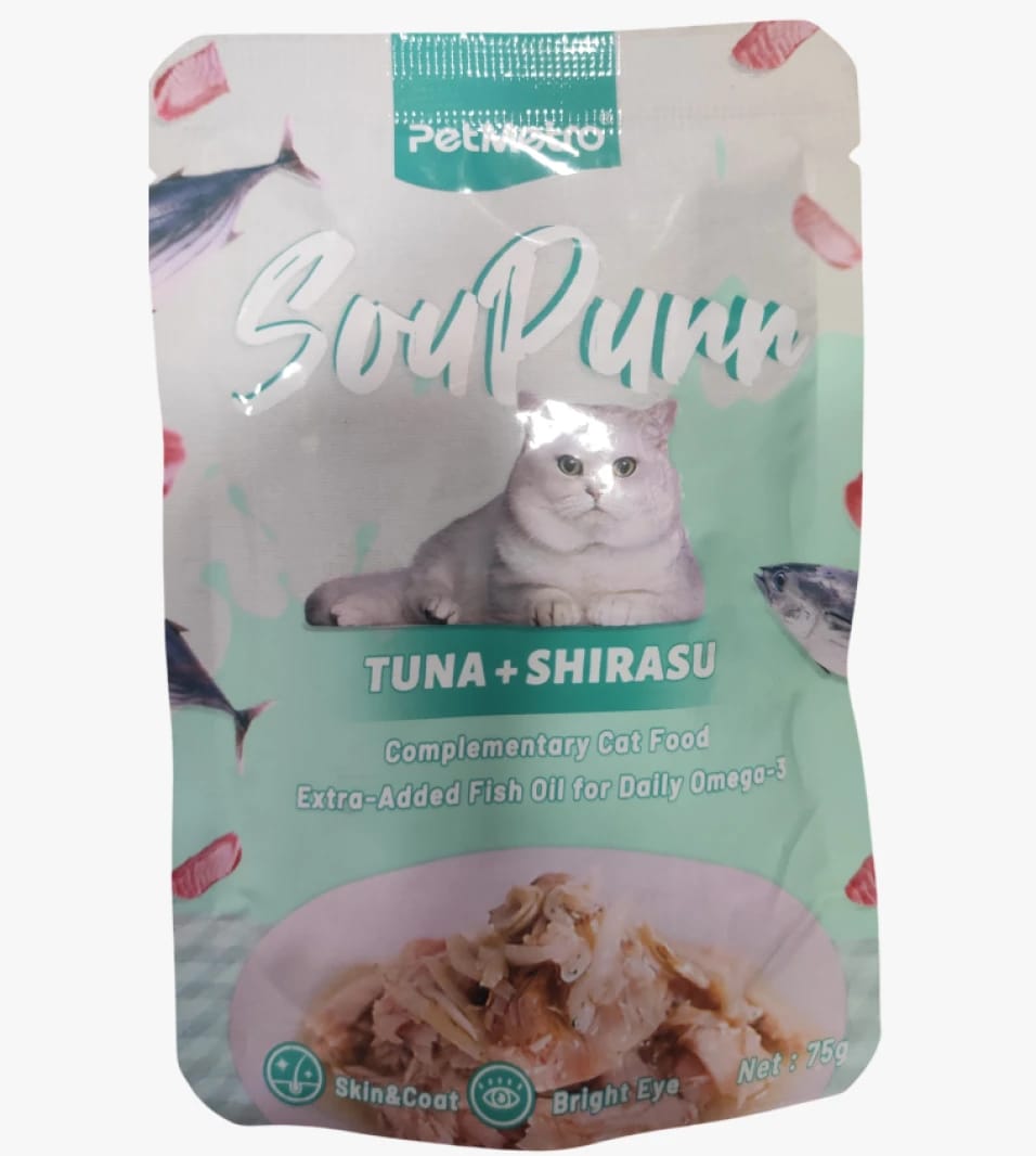PetMetro SouPurr Cat Food with Tuna and Shirasu, For Young and Adult Cats, Nutritional Complementary Recipe