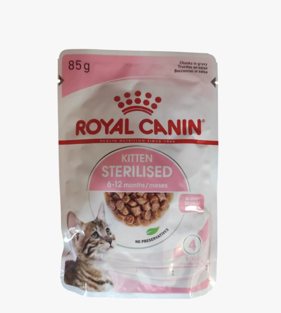 Royal Canin Kitten Sterilised Chunks in Gravy for Cats Aged 6-12 Months, Delicious Digestible Nutrition