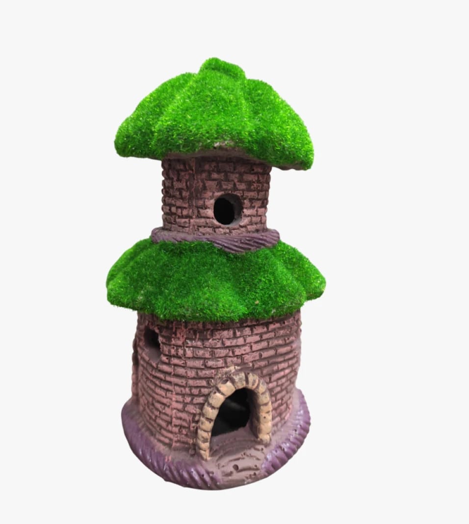 Aquarium Decorative House with Magical Fairy Cottage Design Featuring Grassy Green Details for Enthusiastic Decor Lovers