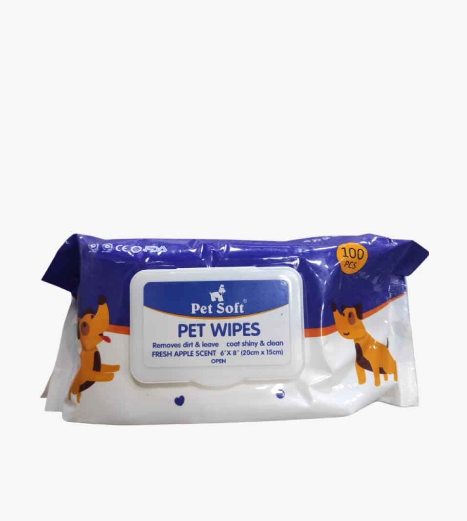 Pet Soft Pet Wipes with Fresh Apple Scent for Cleaning and Shiny Coat for Dogs and Cats