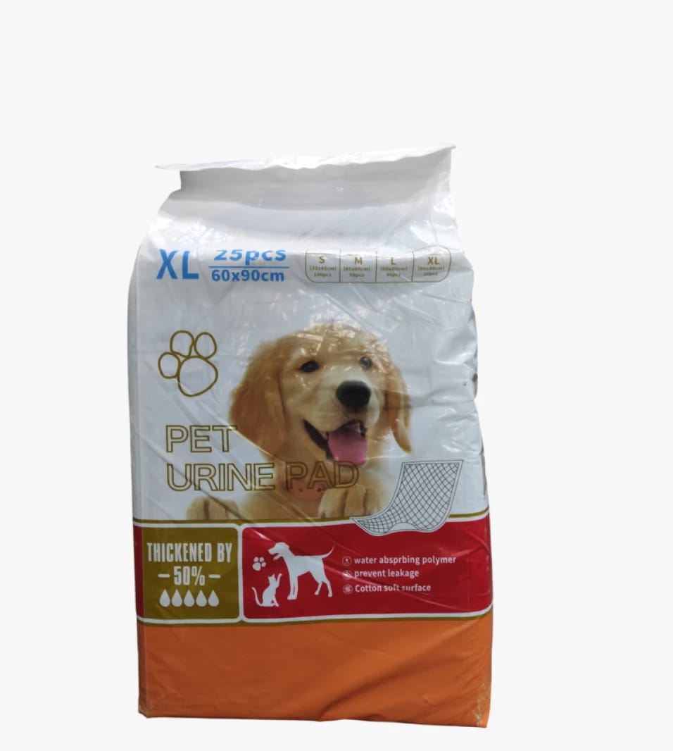 Premium Pet Urine Pads with Soft Cotton Layer and High Absorbency for Dogs, XL Size Pack with 25 Pieces.