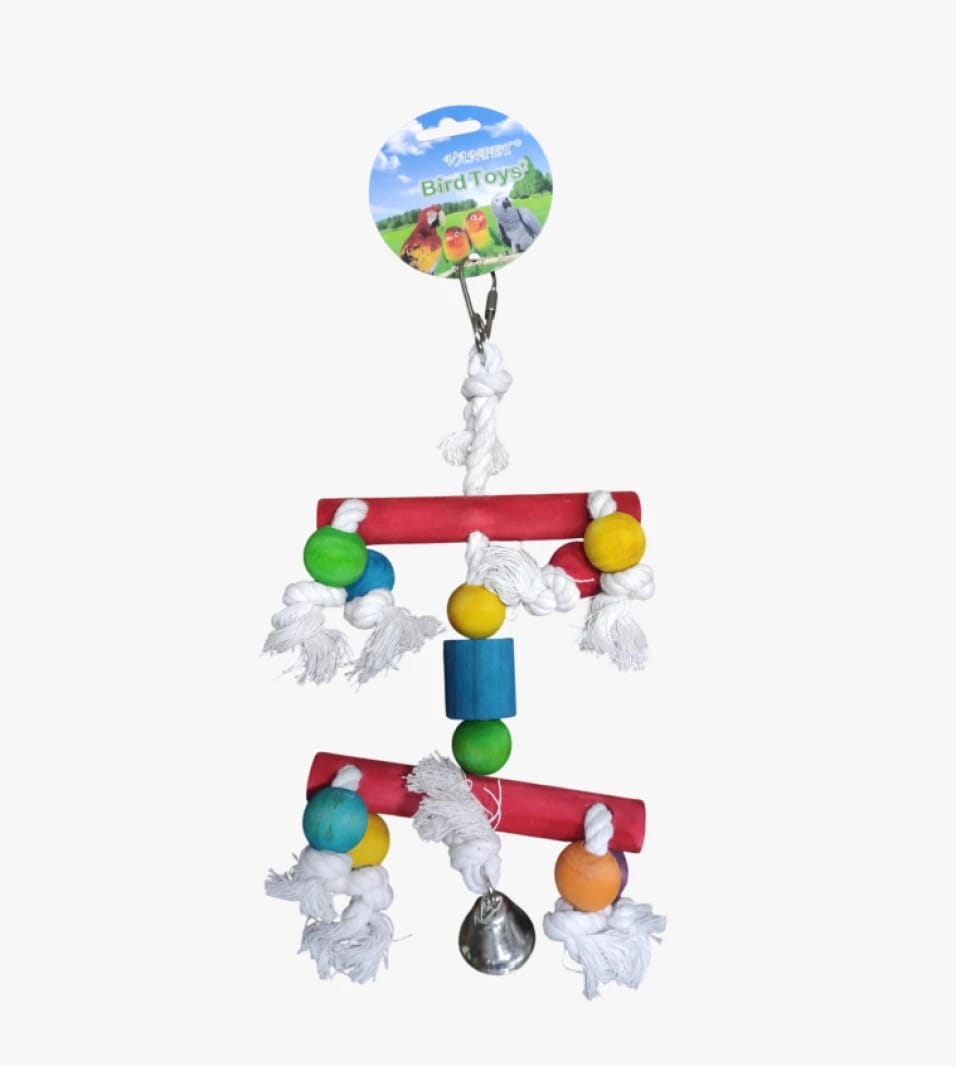 Universe Bird Toy Wood Design with Bells and Vibrant Colors for Pet Birds and Indoor Cages