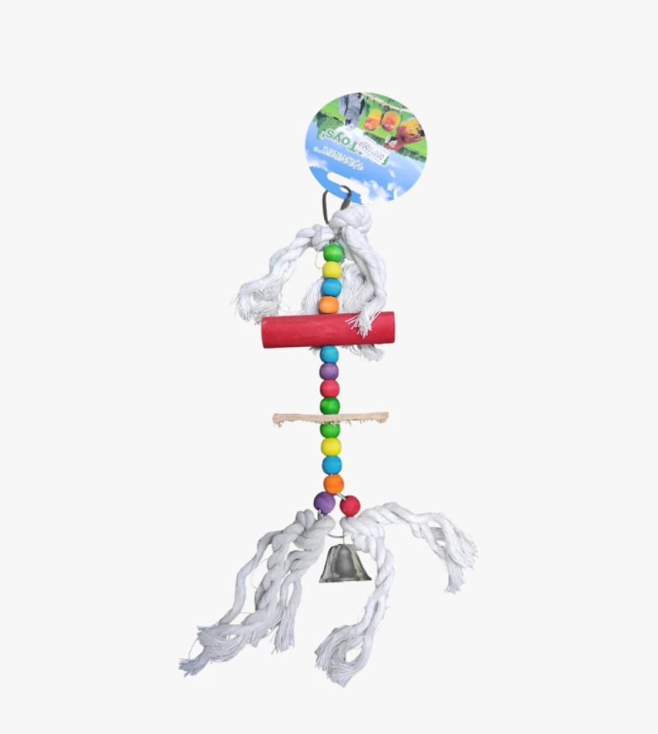 Colorful Bird Toy by Desio Wooden Design For Entertaining Small Pet Birds With Beads And Bell