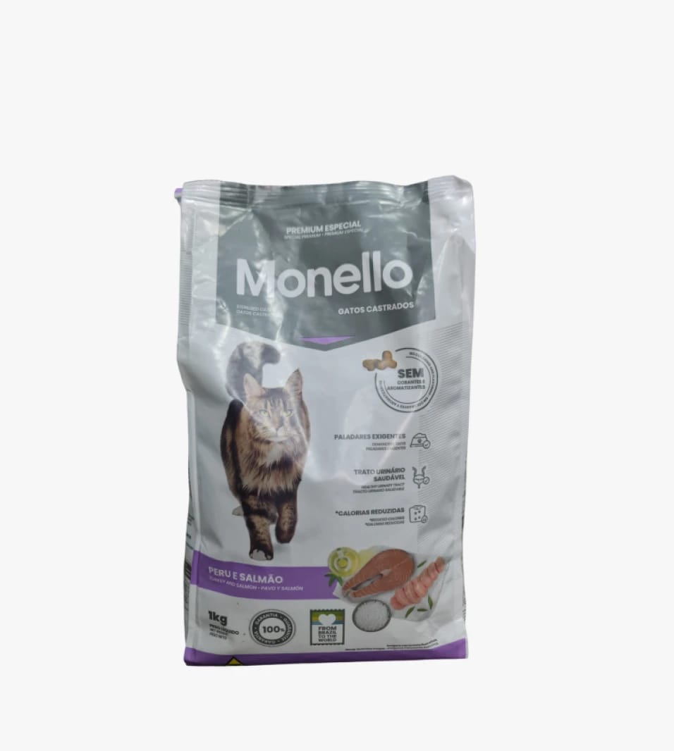 Monello Cat Food, Specially Designed for Neutered Cats, with Turkey and Salmon Flavor for Picky Tastes