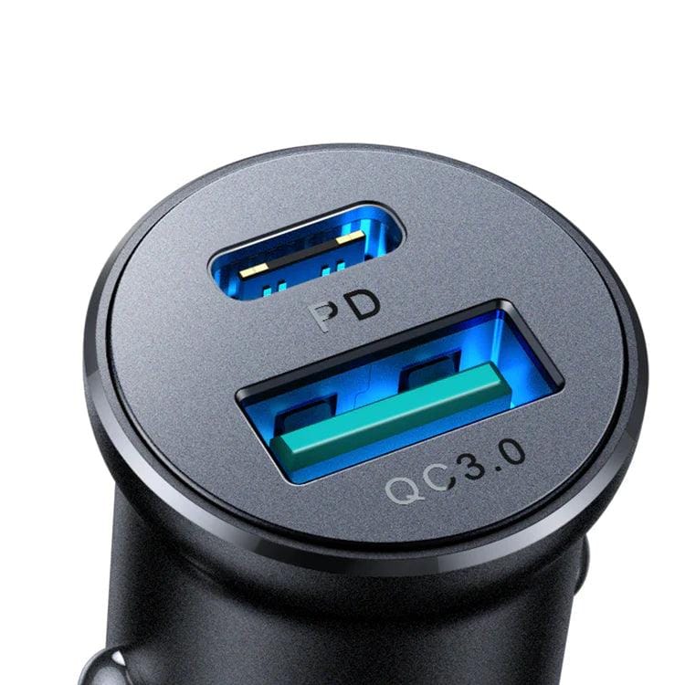 شاحن سيارة جوي روم ميني معدني بقوة 30 واط QC3.0+PD