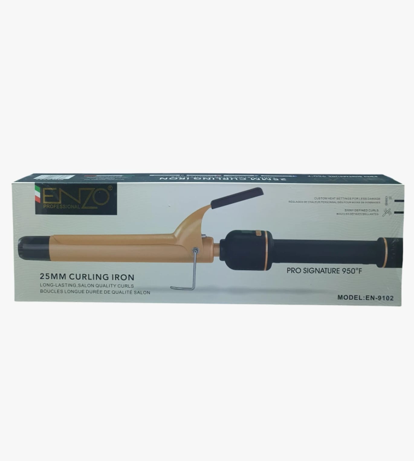 Enzo 25mm Curling Iron with Gold Barrel for Salon-Quality Curls and Advanced Technology Professional Use
