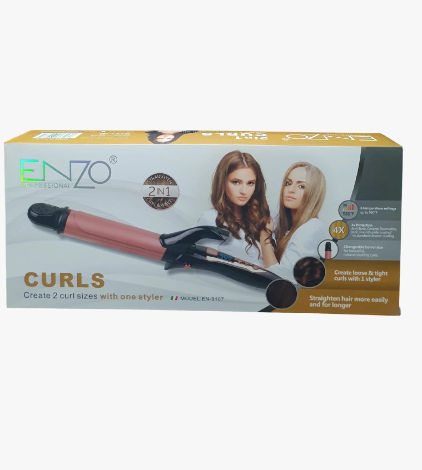 ENZO Professional Hair Curling and Straightening Device for Managing Curl Sizes for Professionals and Hair Style Lovers