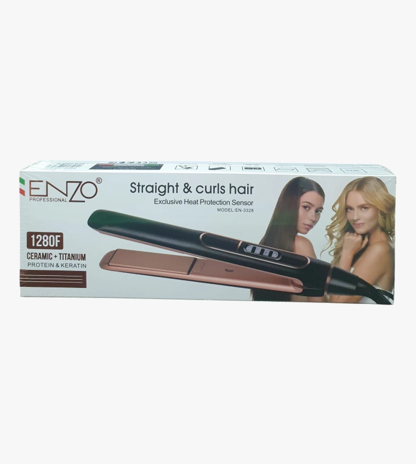 Enzo Professional Hair Straightener and Curler with Advanced Heat Protection for All Hair Types