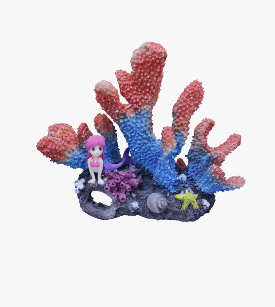 Aquarium Decor with Colorful Coral and Miniature Mermaid Detail for Ocean Lovers and Fish Tanks