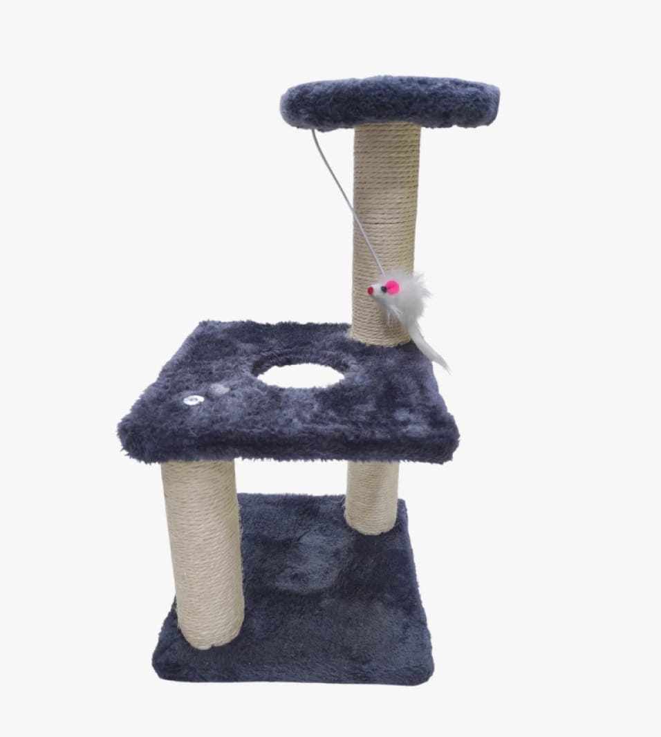 Cat Scratching and Entertainment Tower with Faux Fur and Hanging Toy for Home Pets' Engaging Playtime
