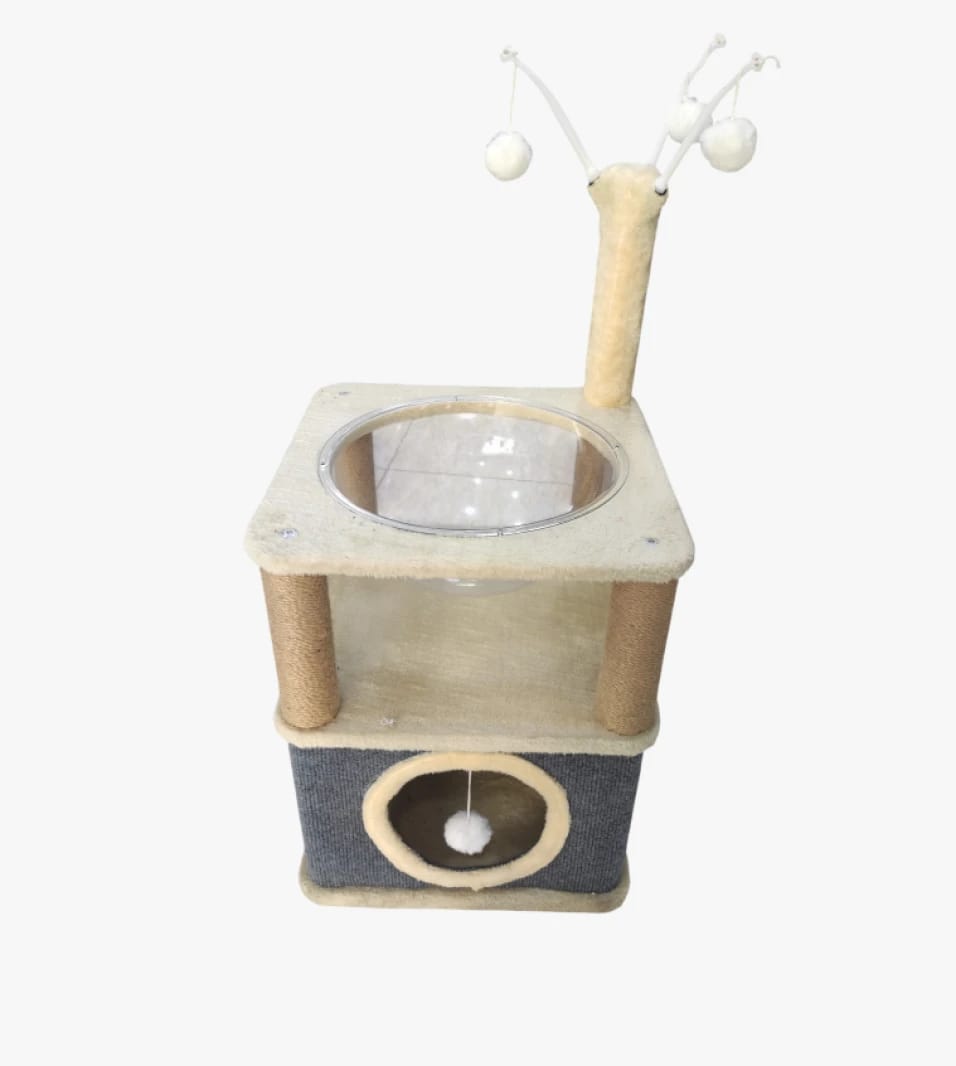 Catplan Climbing Tower with Play Balls and Clear Glass Chamber for Cat Entertainment and Comfort