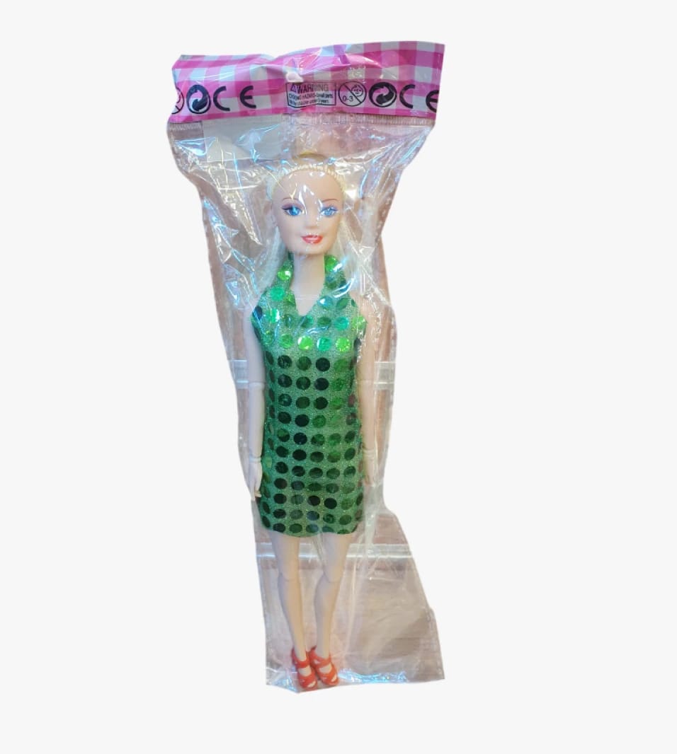 Beautiful Fashion Doll for Kids, Blonde Doll with Glittery Green Dress for Ages 3 and Up