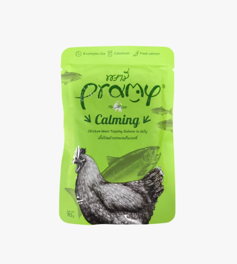 Pramy Calming Cat Food with Chicken and Salmon Jelly, Enhanced Nutritional Meal for Felines